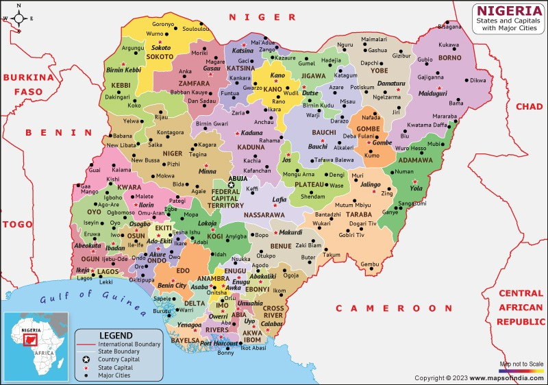 Map of Nigeria, 36 states and the Federal Capital Territory